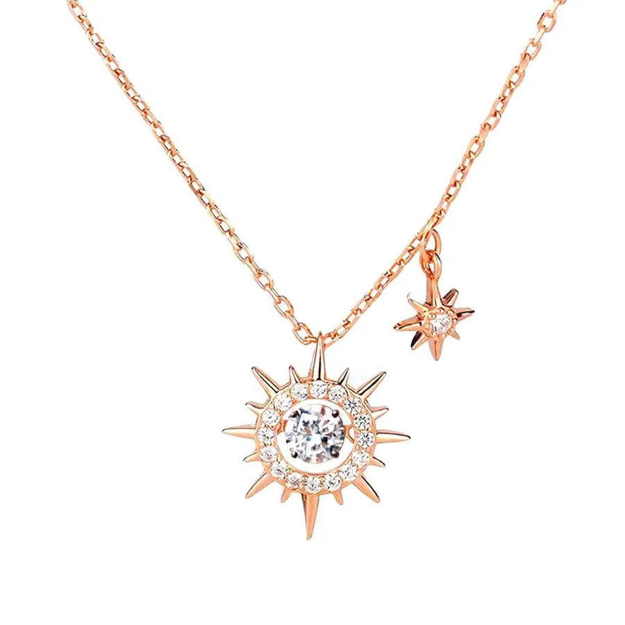 Sterling Silver Sunburst Star Necklace for Women Rose Gold