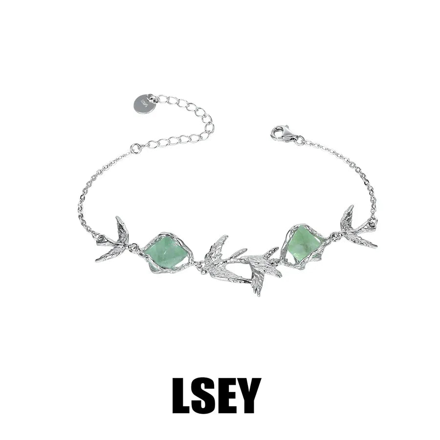 Sterling Silver Bird Bracelet with Fluorite