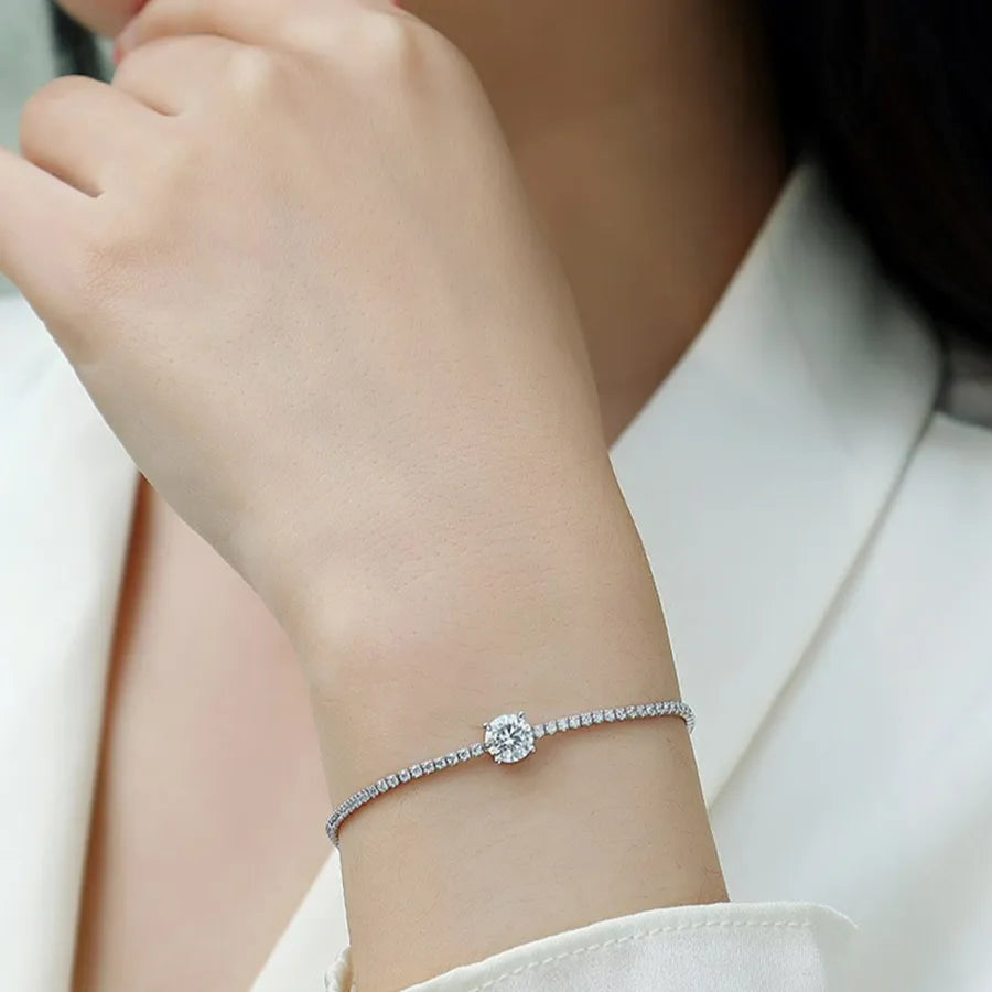Elegant 1 Carat Moissanite Silver Bracelet