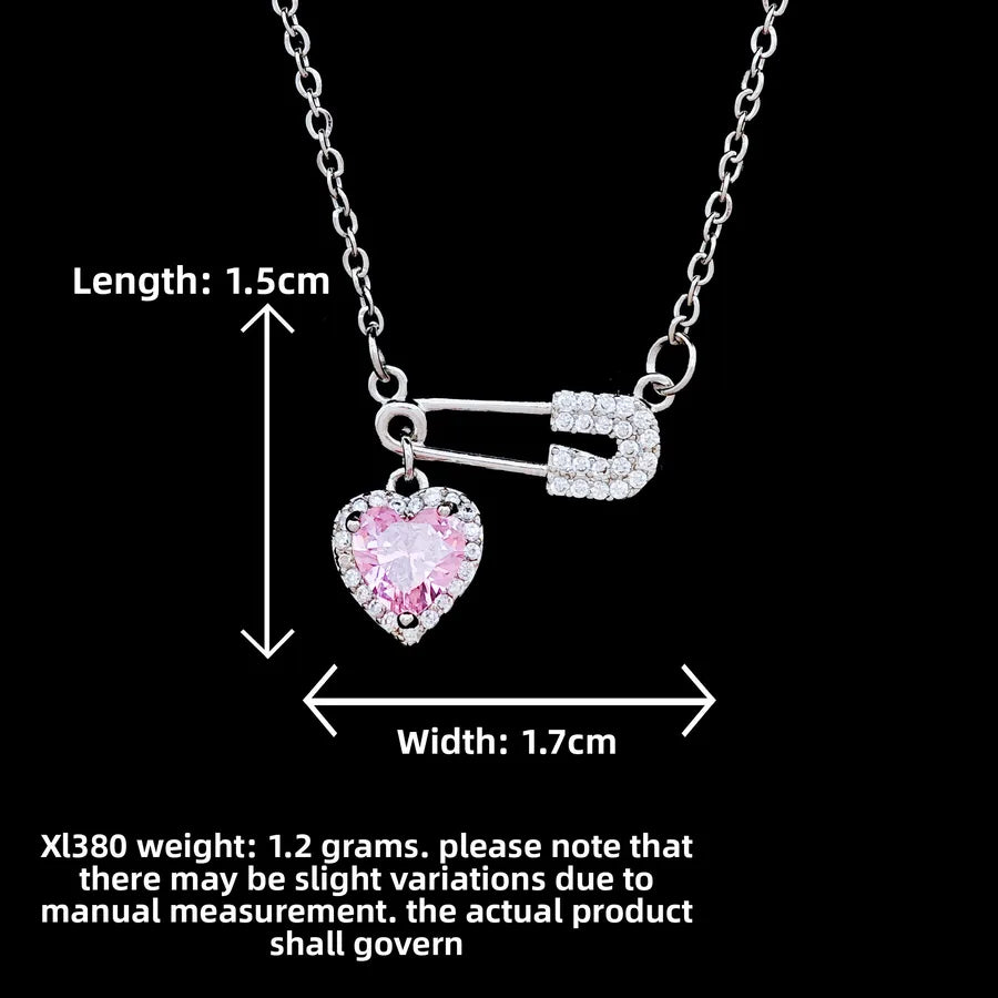 Titanium Steel Heart Pin Pendant Necklace XL380 Pink Heart Pin Necklace Silver