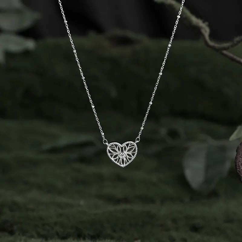 Hollow Heart Zircon Pendant Necklace