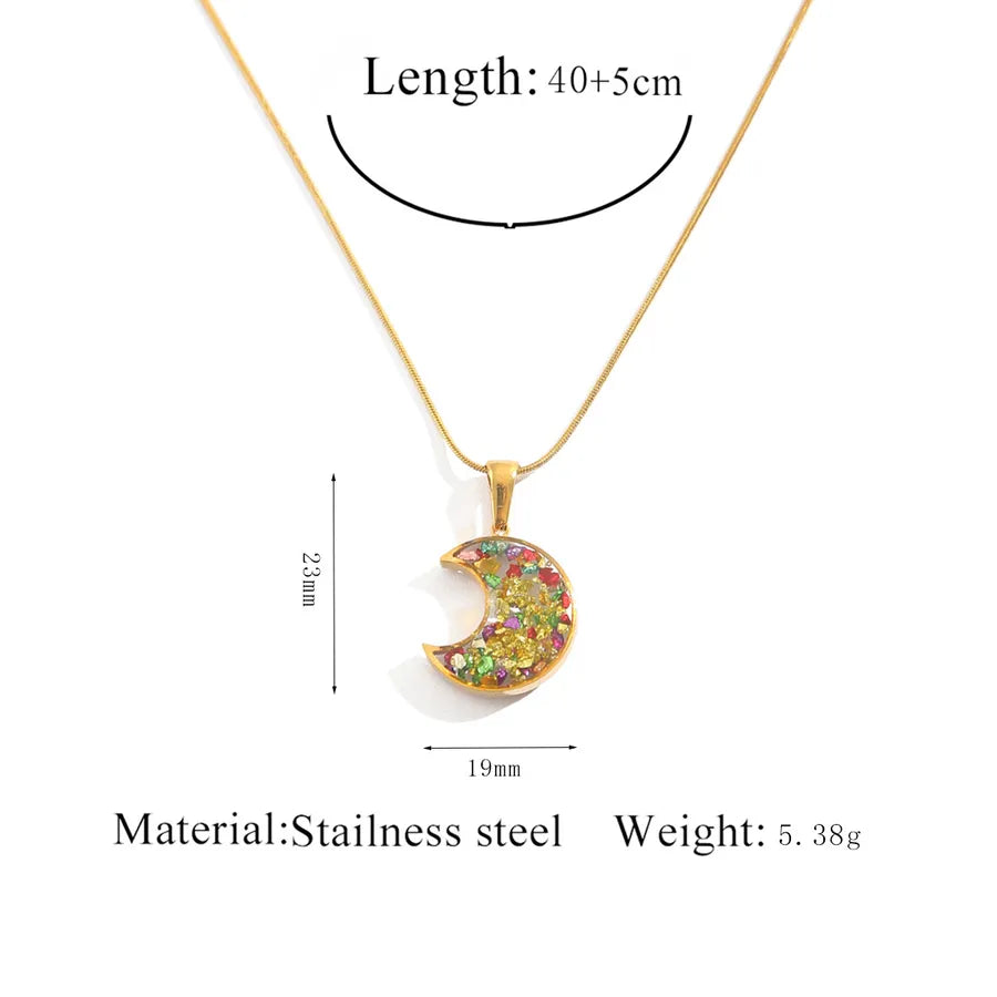 Resin Heart Pendant Necklace for Women Colorful Moon Shape Pendant Necklace