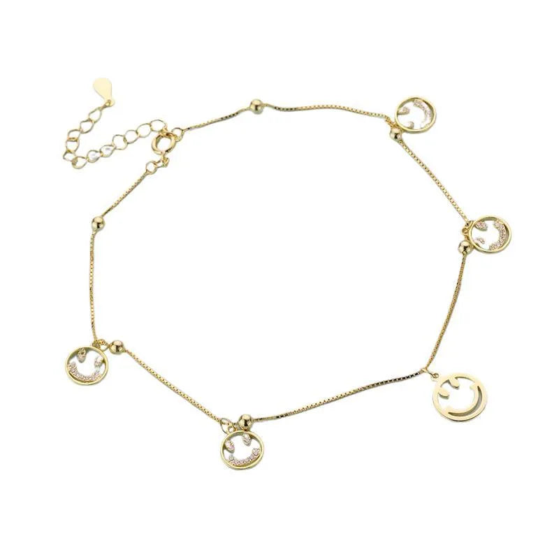 925 Sterling Silver Smiley Face Anklet