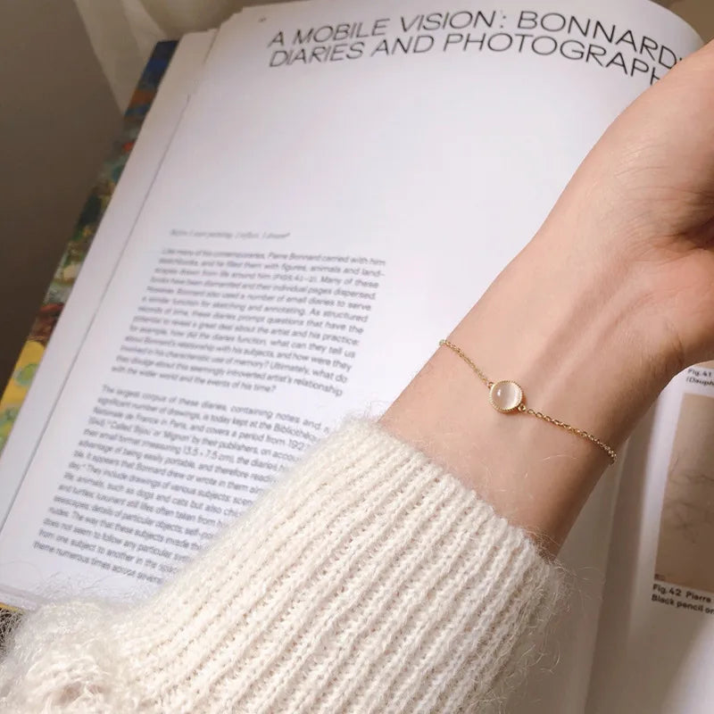 14K Gold Plated White Agate Geometric Bracelet