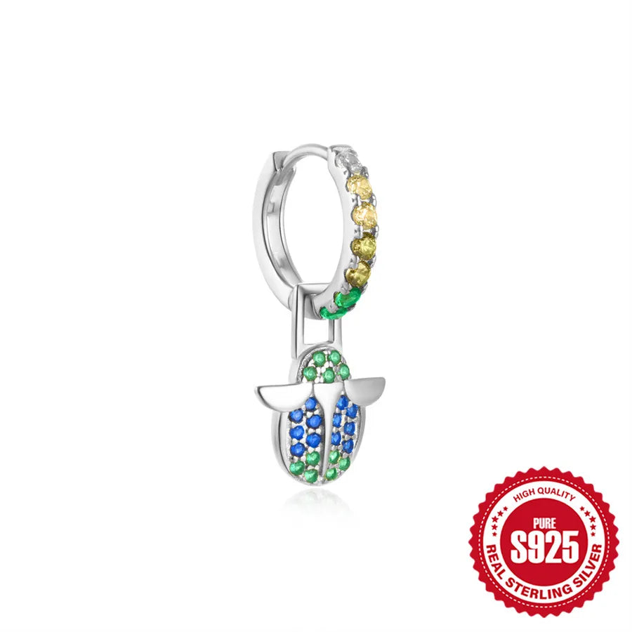 925 Silver Devil's Eye Fish Drop Earring Single White Gold Color #8 925 Silver