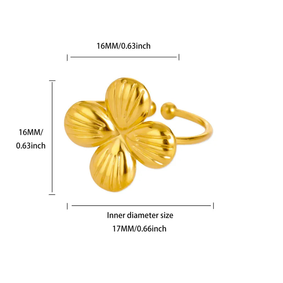 18K Gold Plated Boho Floral Open Ring 4