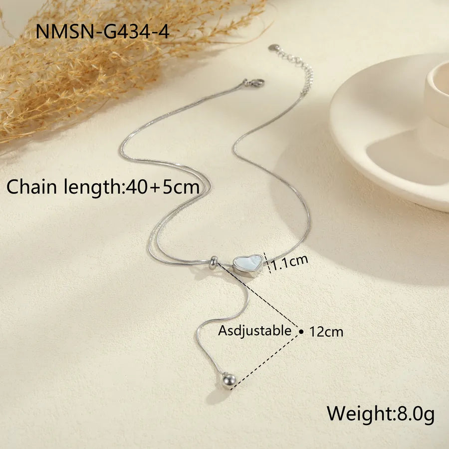 Gold Heart Pendant Y Necklace – Stainless Steel NMSN-G434-4 Steel Color Necklace