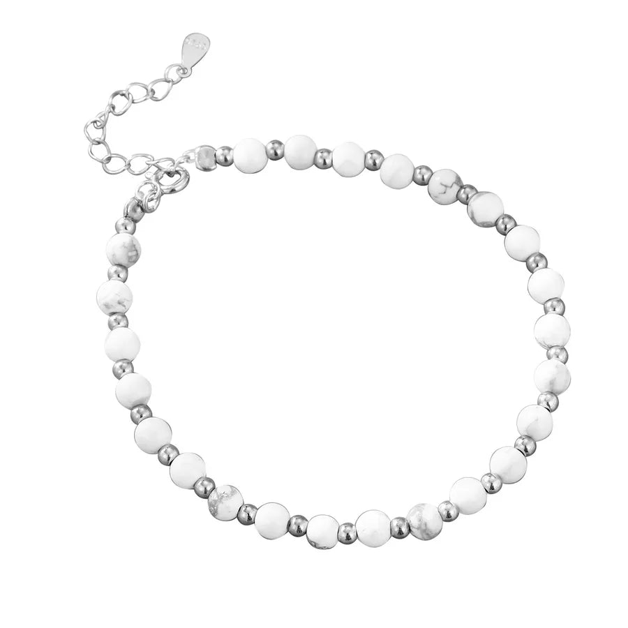 White Turquoise & Sterling Silver Beaded Bracelet