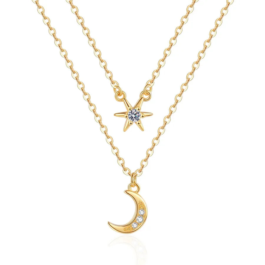 Sterling Silver Star & Moon Layered Necklace
