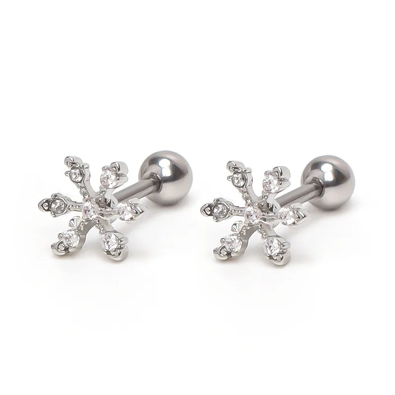 Stainless Steel Snowflake Ear Stud