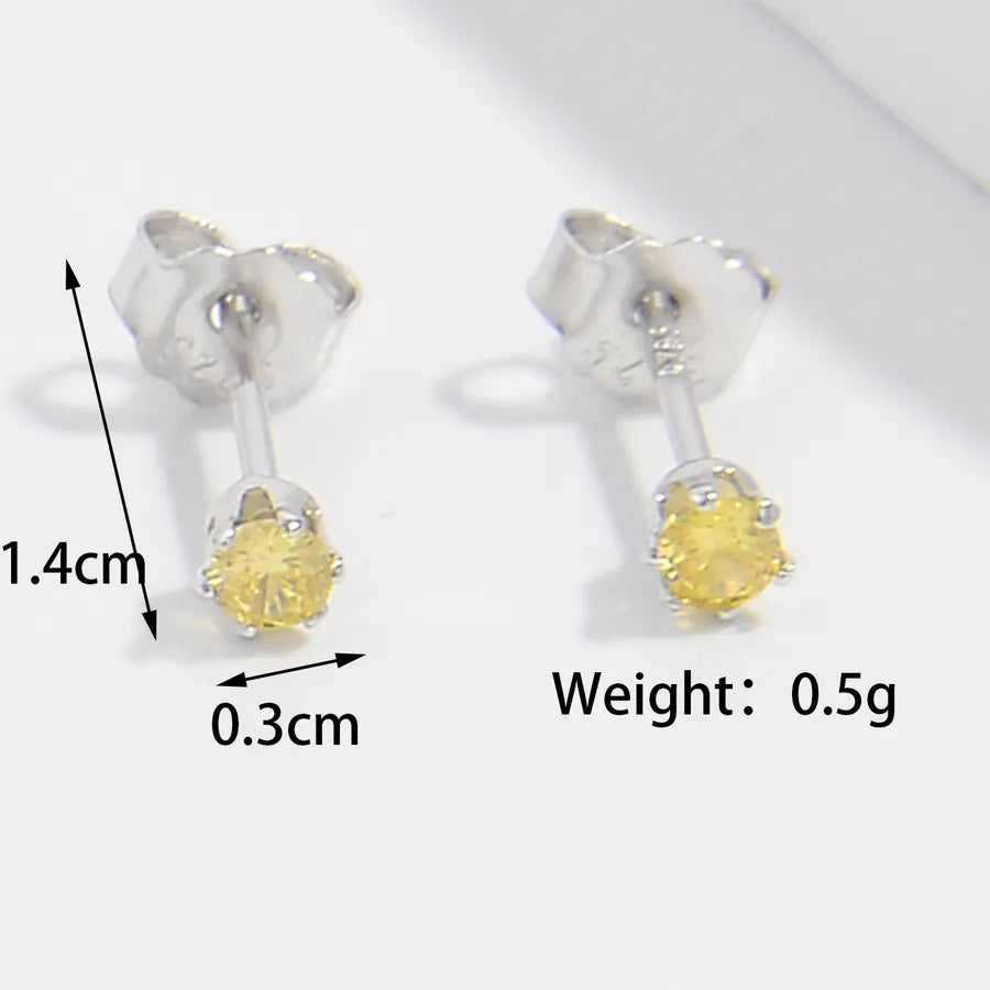 White Gold Plated Sterling Silver Zircon Stud Earring Yellow