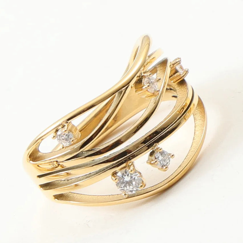 18K Gold Plated Geometric Titanium Steel Ring Type C Gold No. 8 A1694