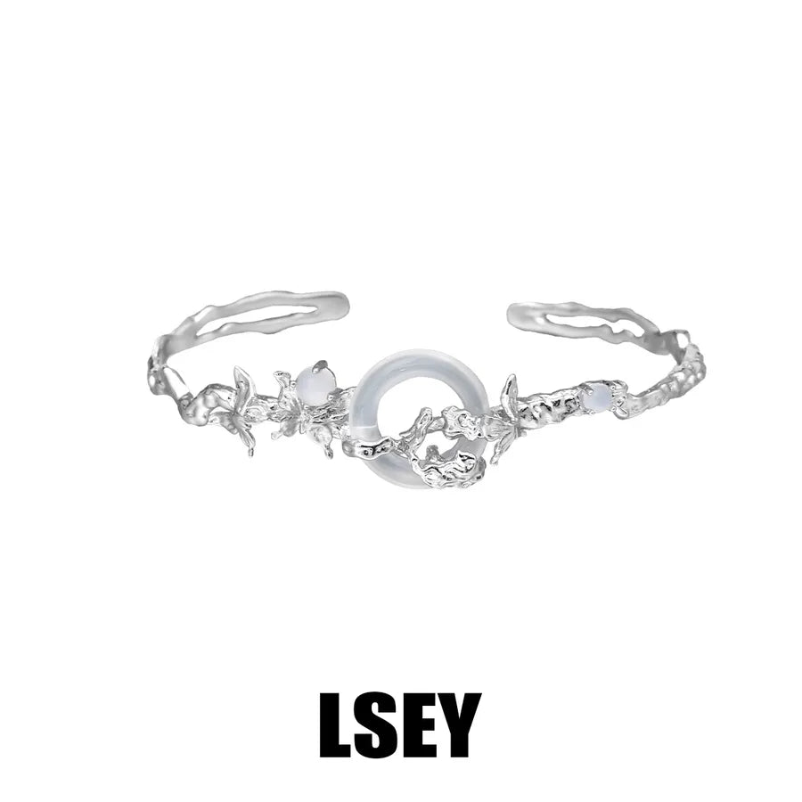 Butterfly White Jade Sterling Silver Bracelet