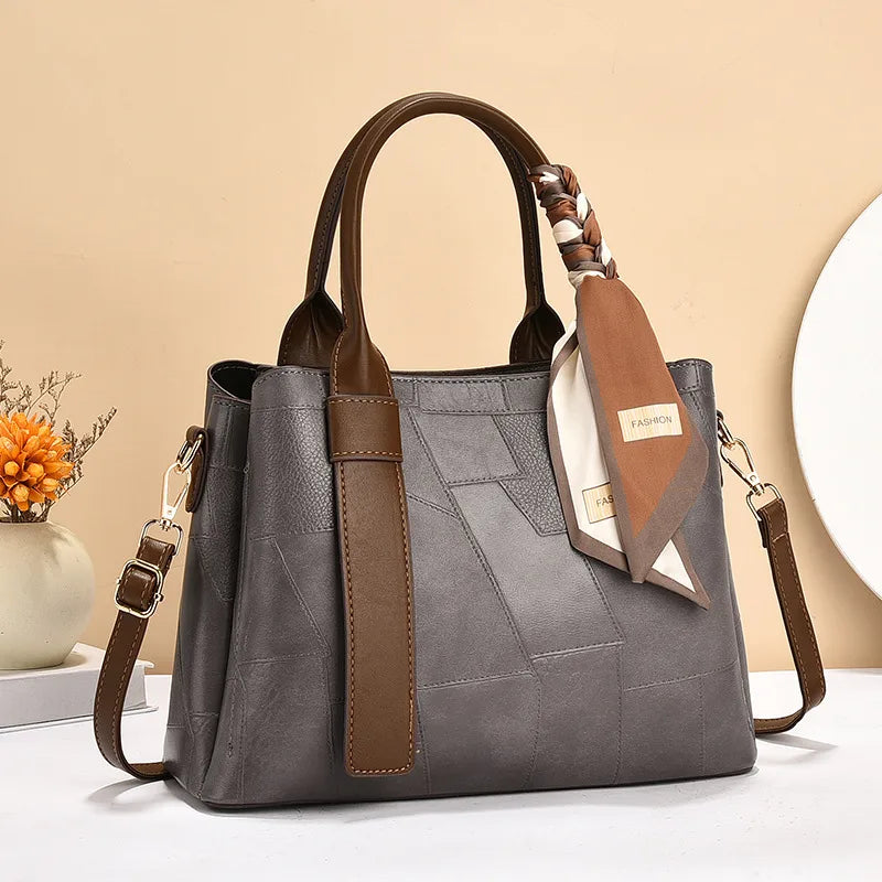 Square PU Leather Shoulder Bag for Women Gray Length 30 Width 12 Height 21
