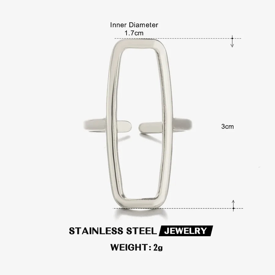 18K Gold Plated Hollow Rectangle Ring for Women Steel Color