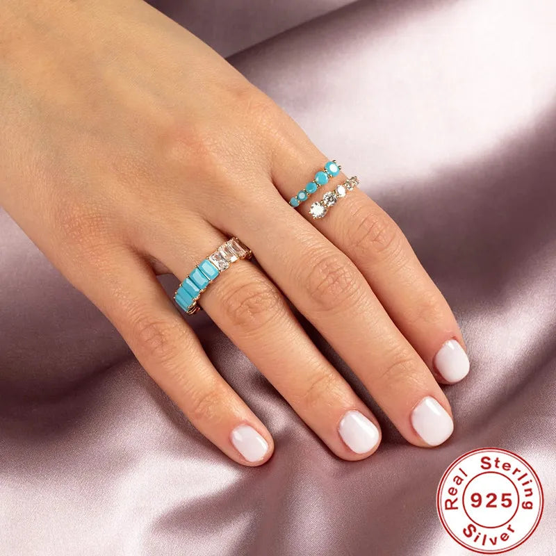 Sterling Silver Turquoise Zircon Open Ring