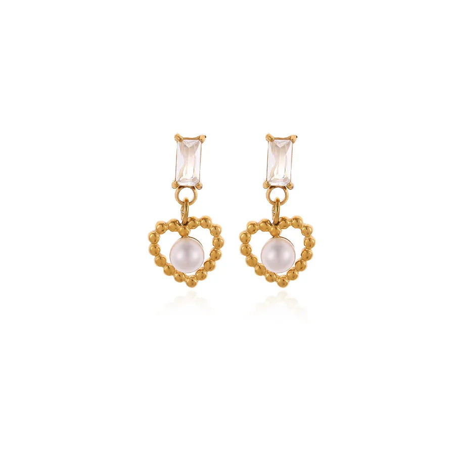 Heart-Shaped Pearl & Zircon Stud Earrings