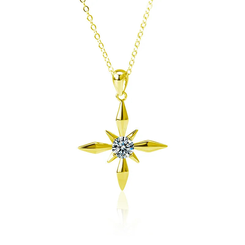 Moissanite Star Pendant Necklace in Sterling Silver Four-pointed Star Necklace (gold Color) 50 Points Moissanite