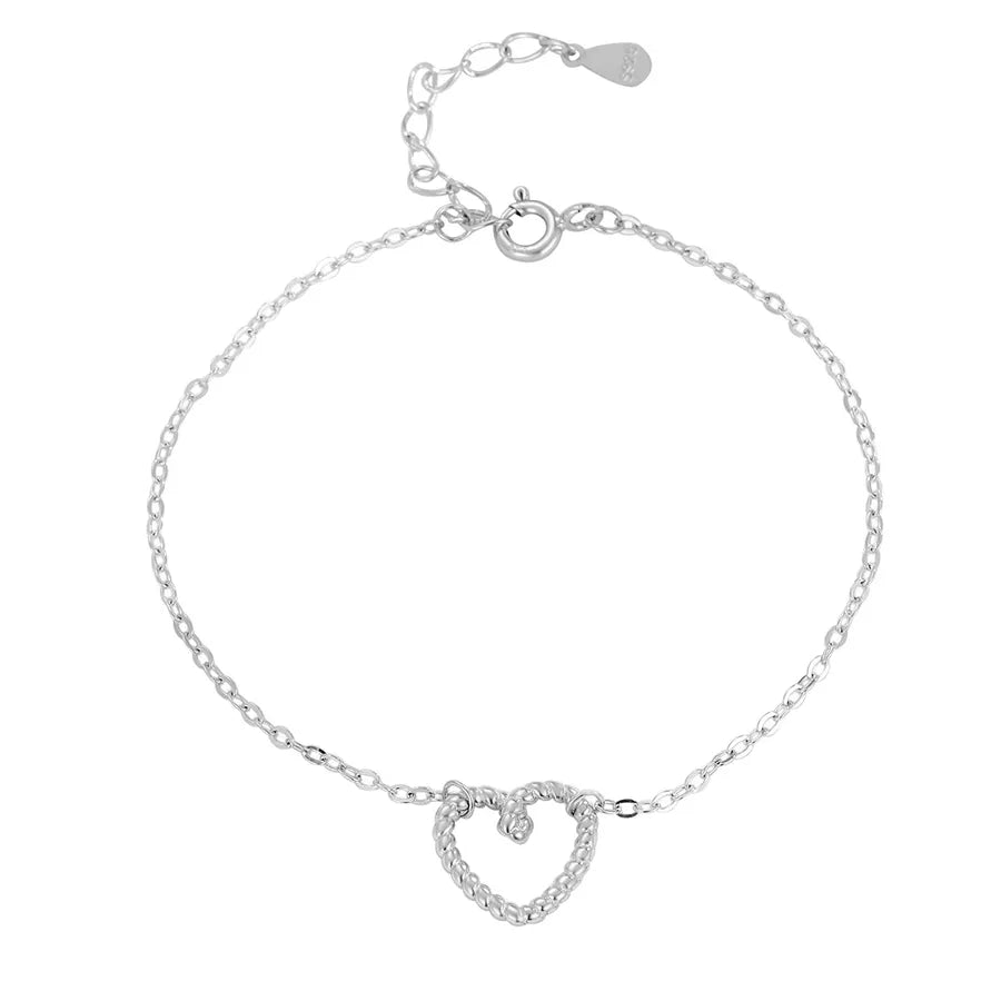 Sterling Silver Hollow Heart Bracelet
