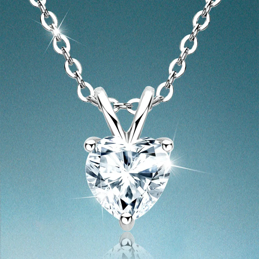 925 Silver Heart Moissanite Necklace – Elegant Gift Silver JWN0080M