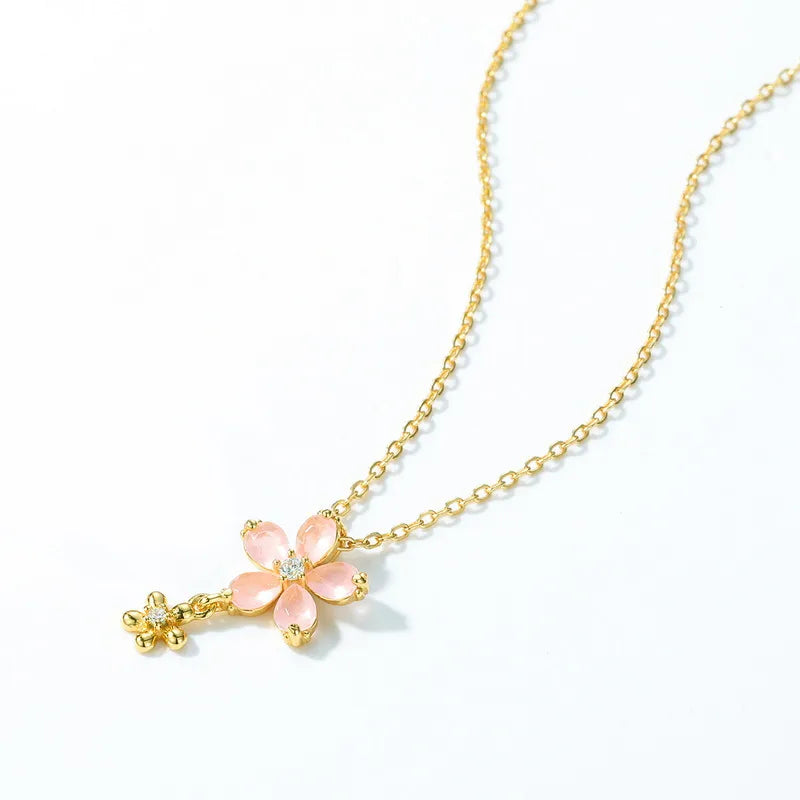 Pink Flower Pendant in 925 Silver & 10K Gold Plating