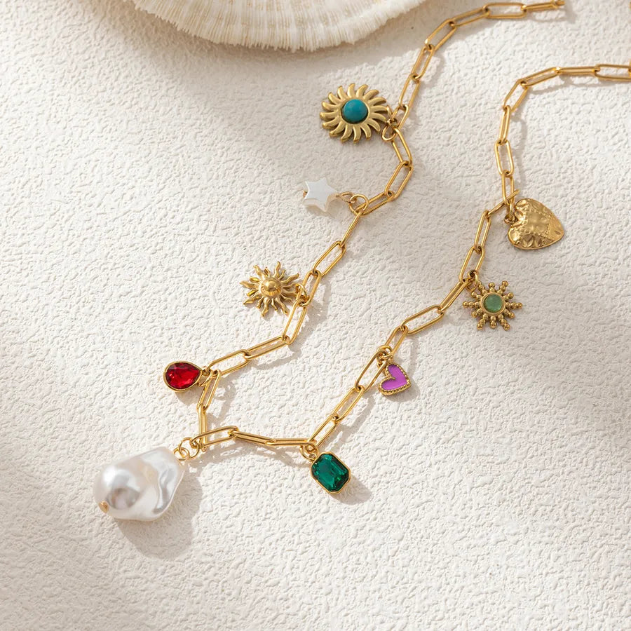 Gold Shell Pendant Necklace with Pearl Charm CYN007-6