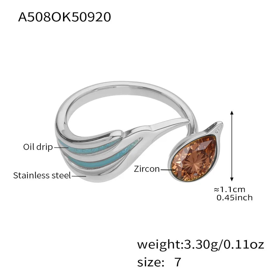 Champagne Zircon Geometric Ring – 18K Gold Plated A508-Steel Color Oil Drop Champagne Zircon Ring