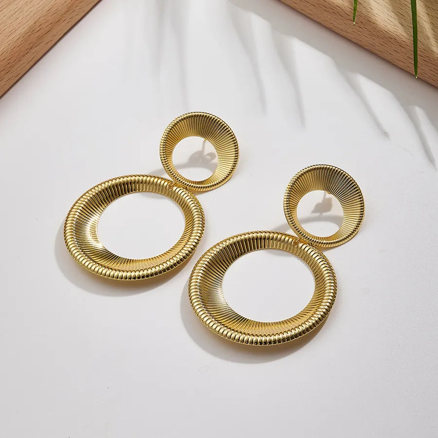 Gold Geometric Stripe Hoop Earrings Needle Thickness: 0.8mm D(47x74mm) 1 Pair Package