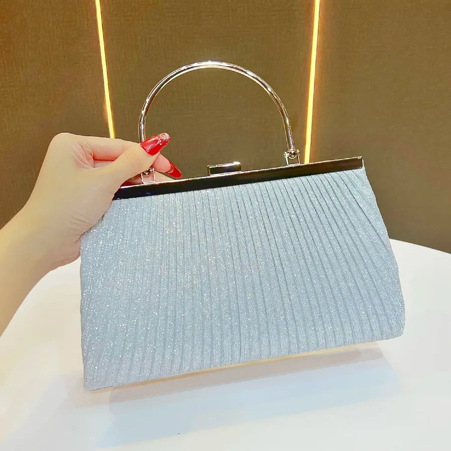 Shiny Ruched PU Crossbody Handbag for Women 8321-2 # Silver (Silver Hardware)