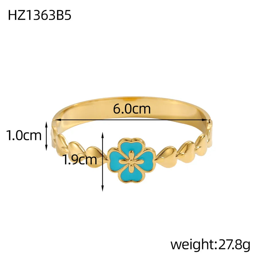 Stainless Steel Four Leaf Clover Bangle HZ1363B5