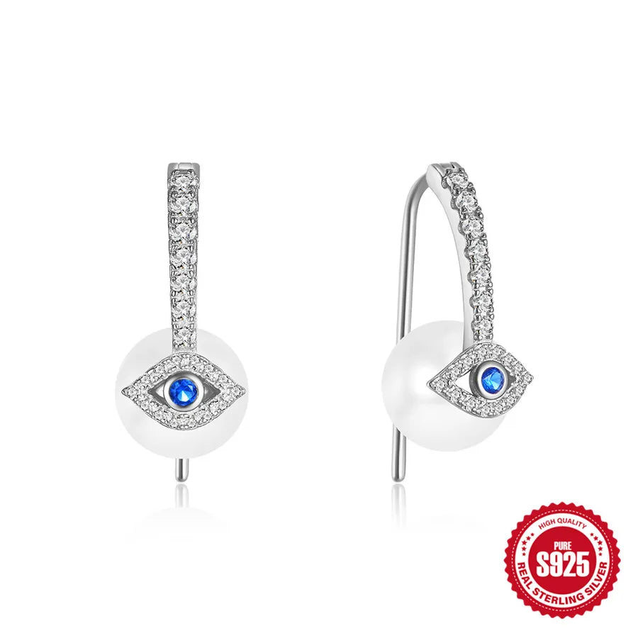925 Sterling Silver Evil Eye Hoop Earrings White Gold 925 Silver