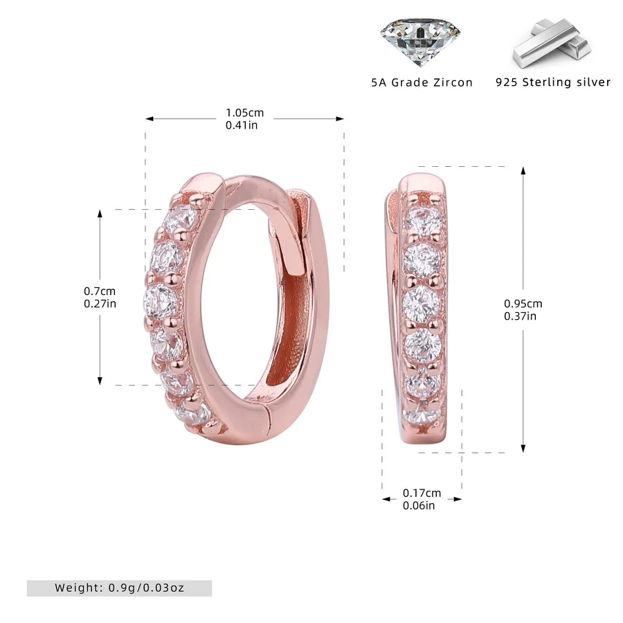 925 Sterling Silver Zircon Hoop Earrings Inner Diameter 7 Mm925 Silver Plating Rose Gold 925 Silver