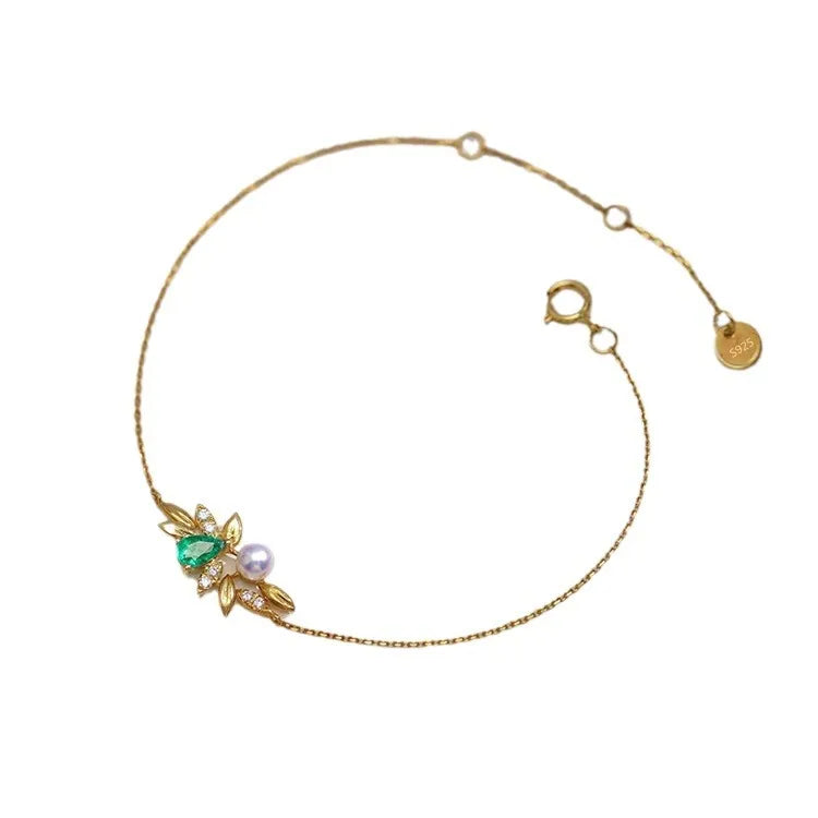 Vintage Leaf Green Tea Pearl Bracelet