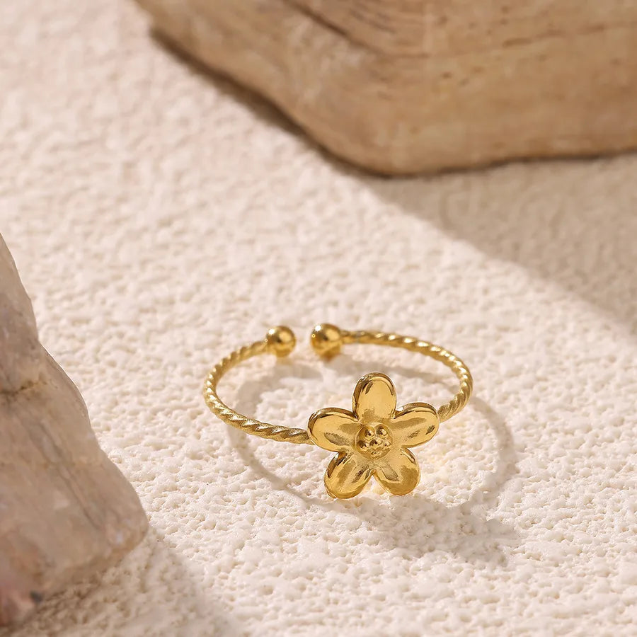 Retro Gold Zircon Flower Ring for Women Adjustable Opening G9108304
