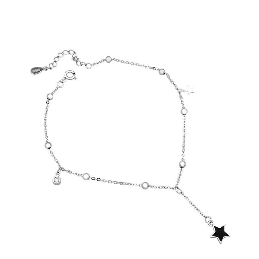 Sterling Silver Star Anklet with Tassel Charm