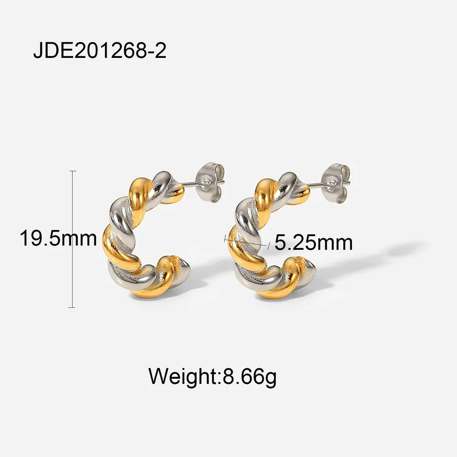 Color Block Stainless Steel C-Shaped Earrings JDE201268-2
