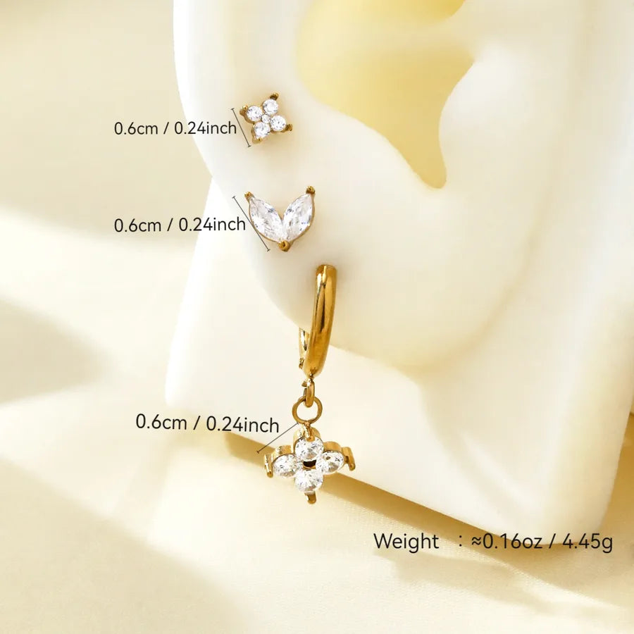 18K Gold Geometric Flower Zircon Stud Earrings Combination