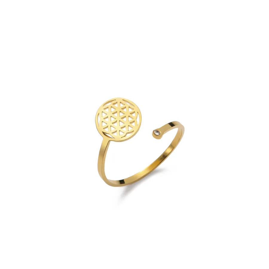 Boho Geometric Floral Open Ring – Gold Stainless Steel Gold