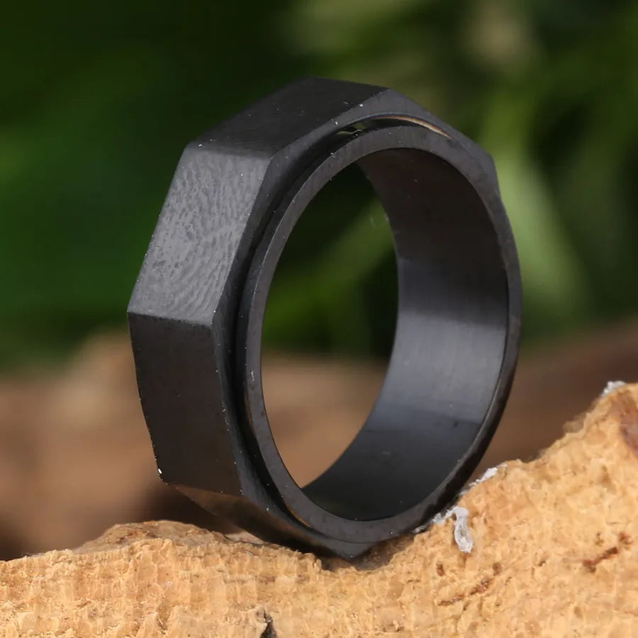 Titanium Steel Octagonal Spinner Ring Black