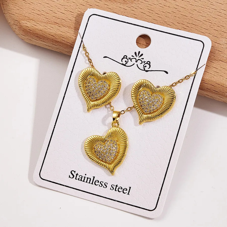 Gold Heart & Pearl Jewelry Set for Women Length: 450 50mm; Needle Thickness: 0.8mm E Suit 1 Set Package