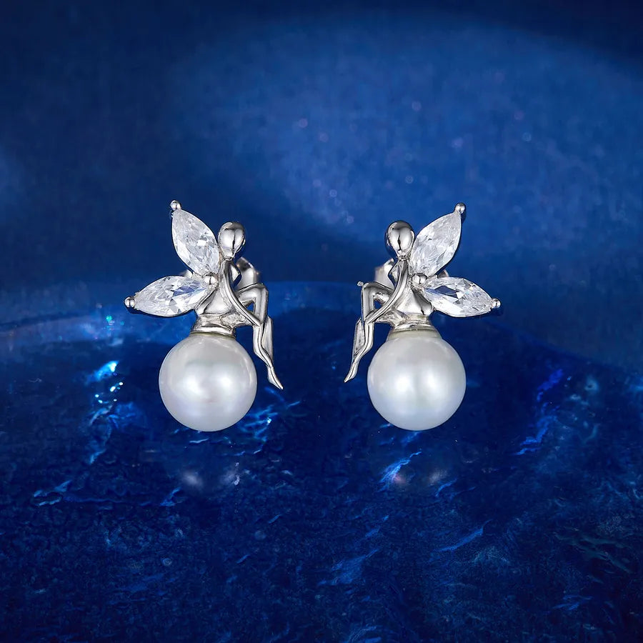 Butterfly Pearl Zircon Sterling Silver Stud Earrings