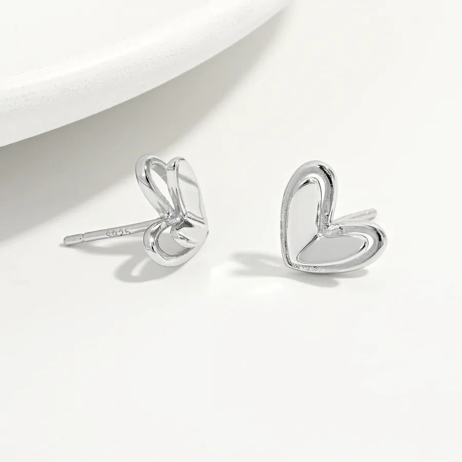 925 Silver Heart Zircon White Gold Stud Earring