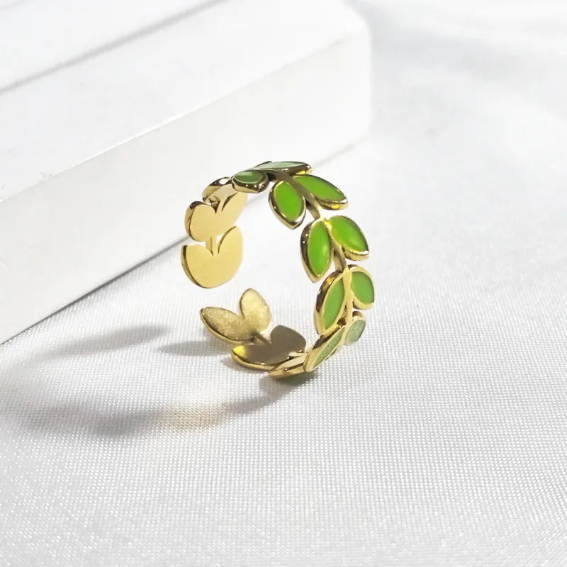 18K Gold Plated Open Wheat Spike Ring Green