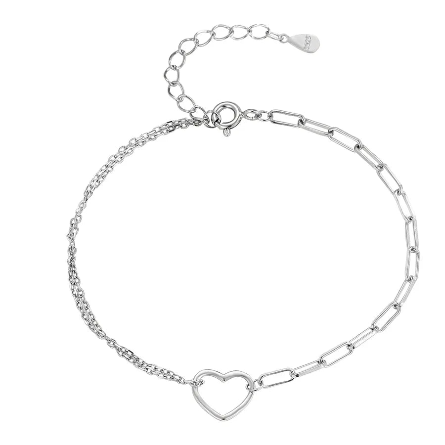 Sterling Silver Double Heart Layered Bracelet