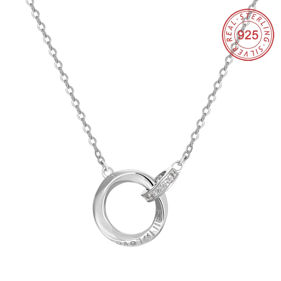 925 Silver Double Ring Pendant Necklace
