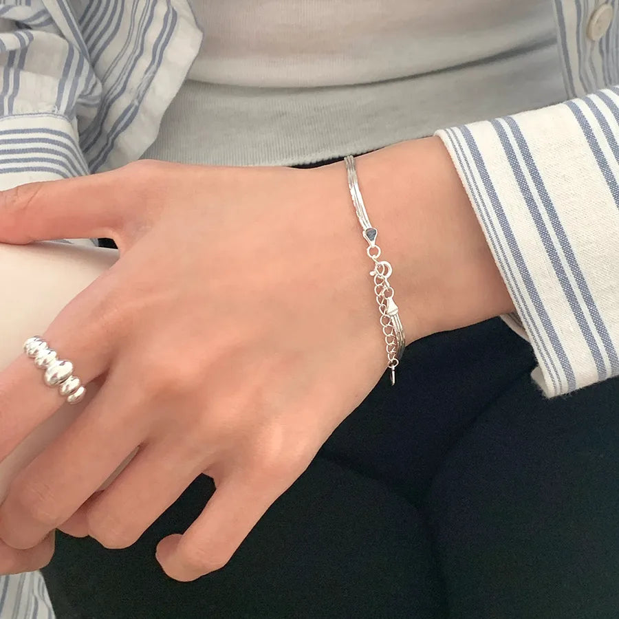 Sterling Silver Triple-Layer Snake Chain Bracelet