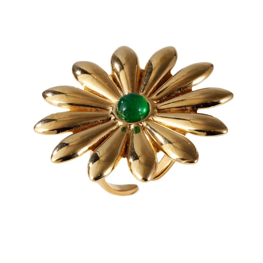 Vintage Gold Stainless Steel Flower Ring