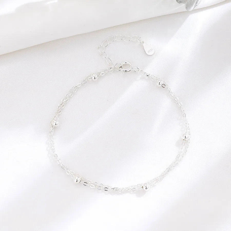Double Layer Sterling Silver Beaded Bracelet Silver 925 Silver