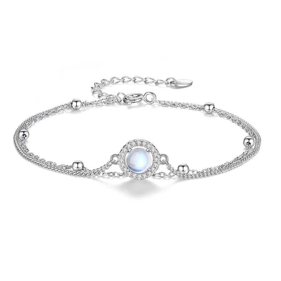 925 Silver Moonstone & Zircon Semicircle Bracelet