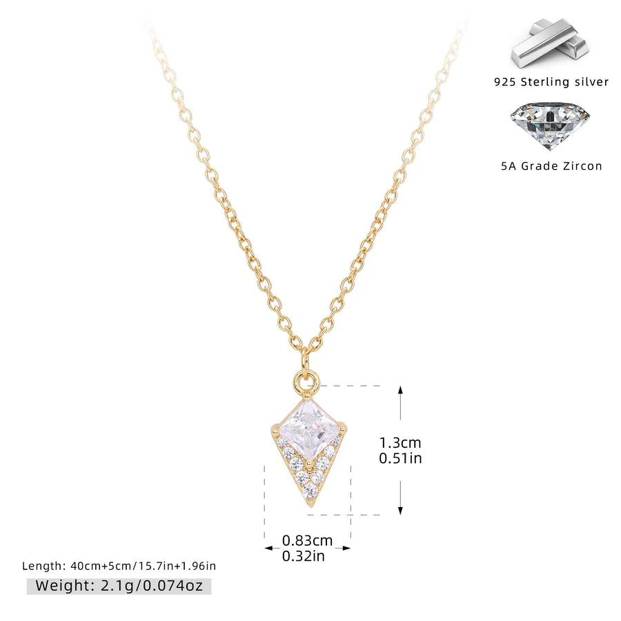 S925 Silver Diamond-Shaped Zircon Pendant Necklace Plating Gold